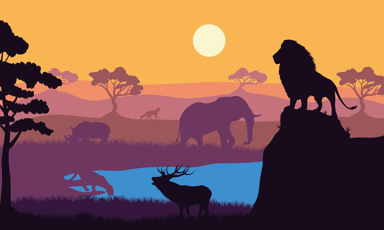 wilde dieren fauna silhouetten scène vector