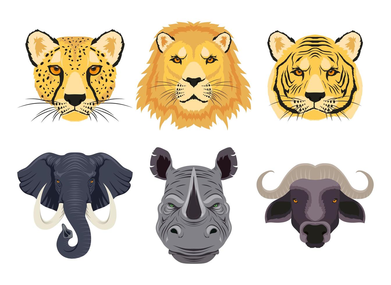 wilde dieren karakters head set vector