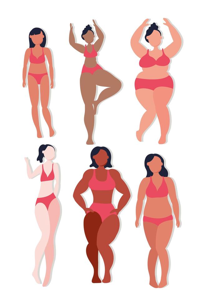 groep vrouwen met verschillende lichaamstypes vector