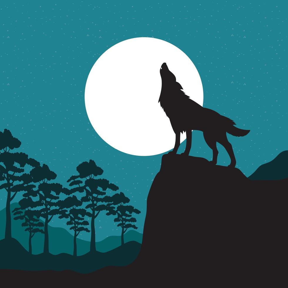 wilde wolf huilende silhouet scène vector