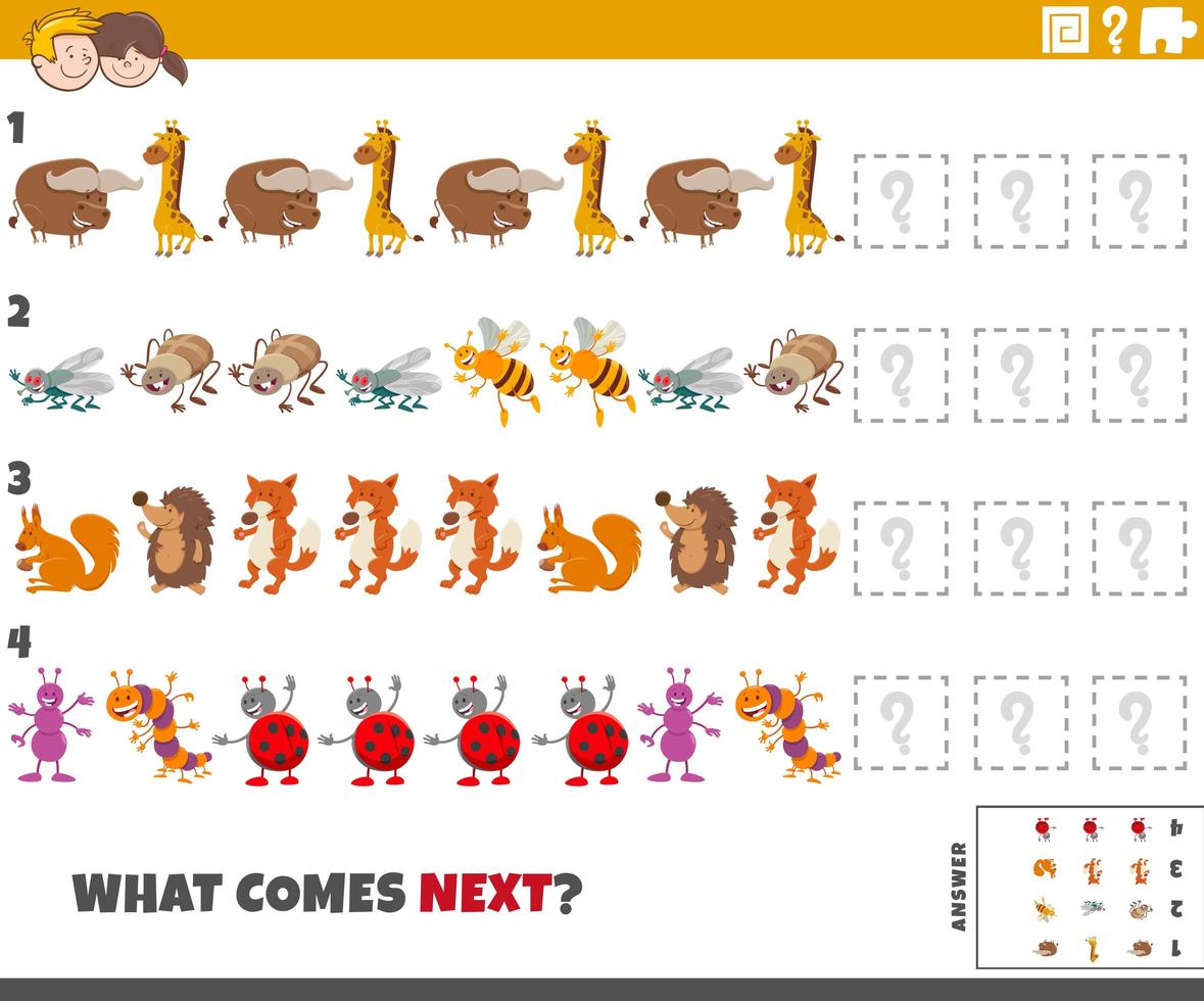 educatief patroonspel voor kinderen met dieren en insecten vector