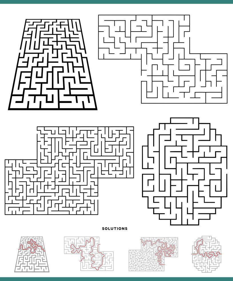 zwart-wit doolhofspellen met oplossingen vector