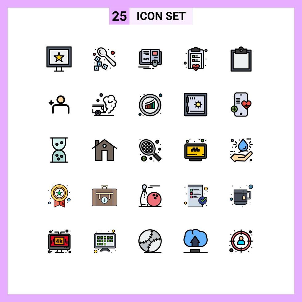 modern reeks van 25 gevulde lijn vlak kleuren pictogram van taak buffer onderwijs liefde checklist bewerkbare vector ontwerp elementen