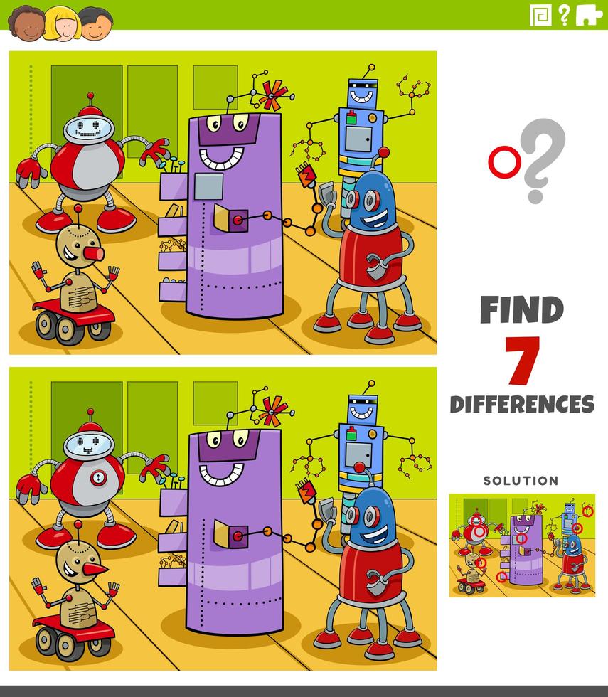verschillen educatief spel met robotpersonages vector