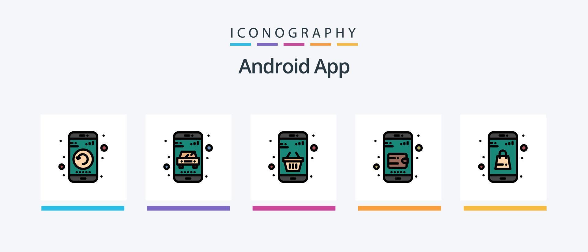 android app lijn gevulde 5 icoon pak inclusief ontdekken. apparaat. app. instelling. versnelling. creatief pictogrammen ontwerp vector