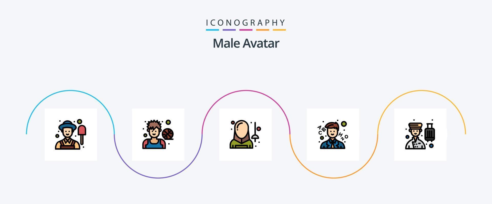 mannetje avatar lijn gevulde vlak 5 icoon pak inclusief klok jongen. docent. schermen. school. sport vector