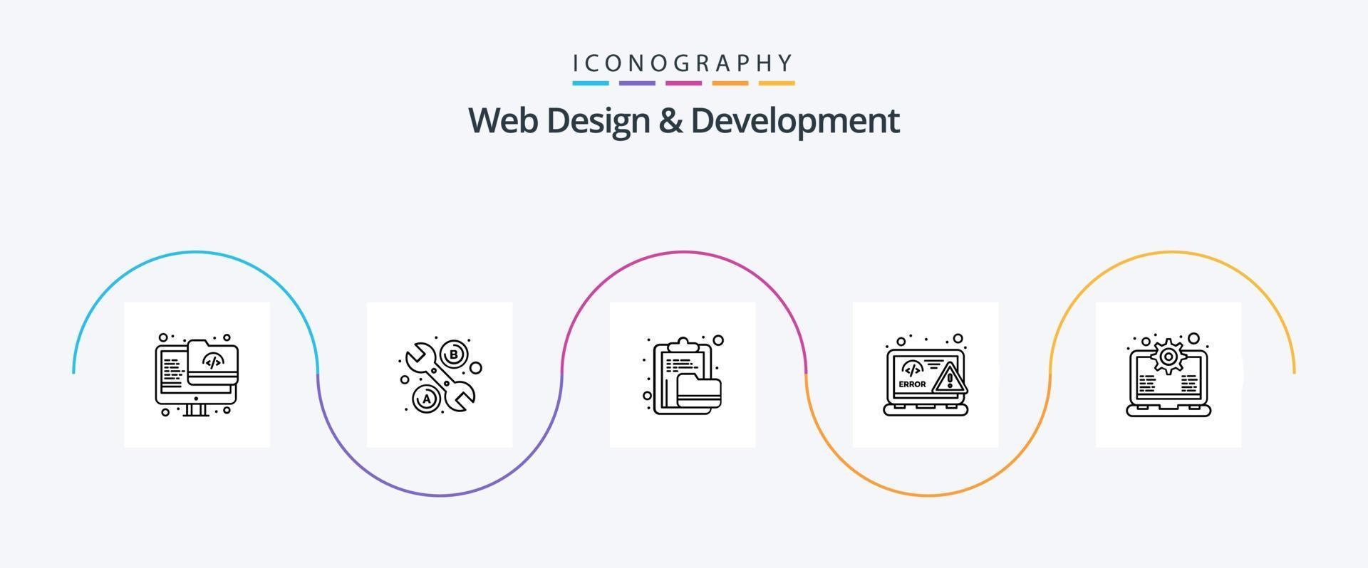 web ontwerp en ontwikkeling lijn 5 icoon pak inclusief versnelling. web. klembord. html. codering vector