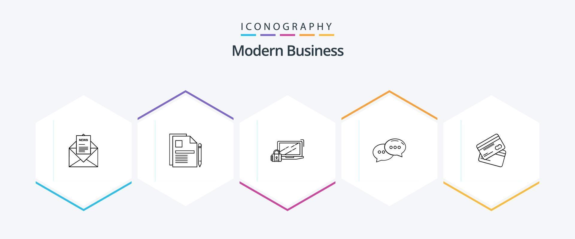 modern bedrijf 25 lijn icoon pak inclusief gesprek. chatten. wettelijk document. Log in. veiligheid vector