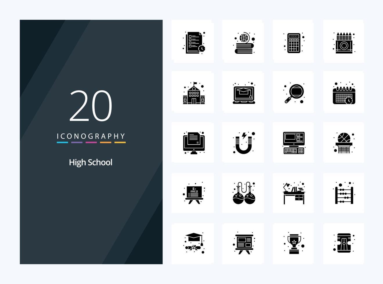 20 hoog school- solide glyph icoon voor presentatie vector