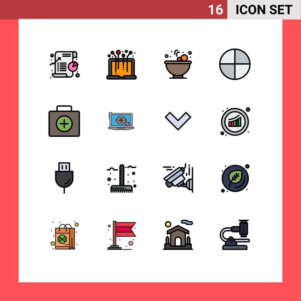 mobiel koppel vlak kleur gevulde lijn reeks van 16 pictogrammen van medisch aktentas systeem tablet aspirine bewerkbare creatief vector ontwerp elementen