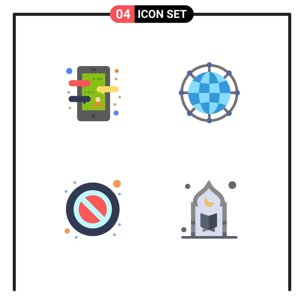 universeel icoon symbolen groep van 4 modern vlak pictogrammen van app technologie taal globaal hou op bewerkbare vector ontwerp elementen