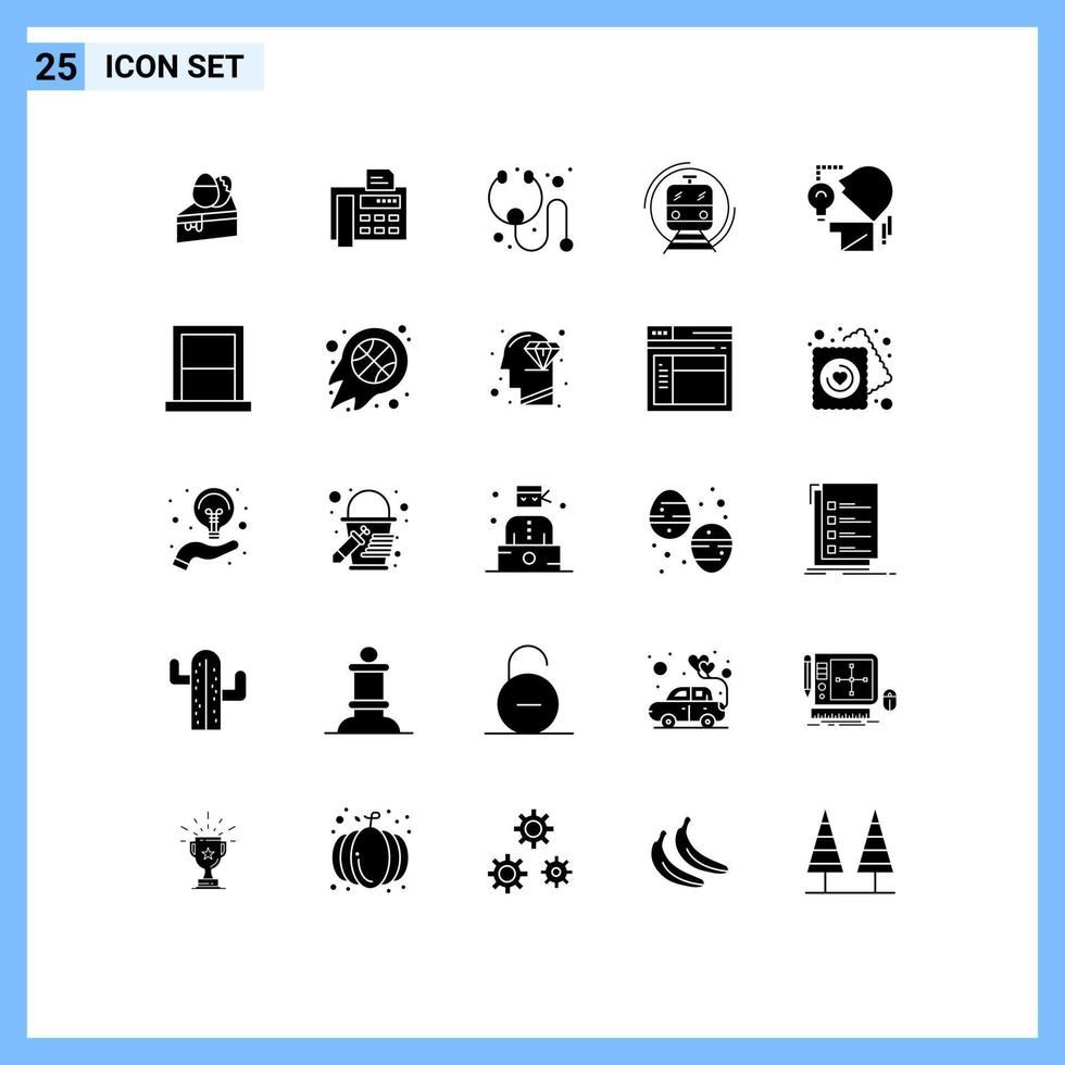 groep van 25 solide glyphs tekens en symbolen voor geest vervoer genezen openbaar trein bewerkbare vector ontwerp elementen