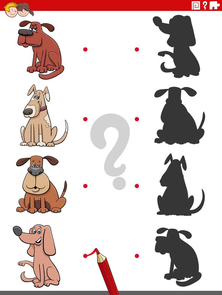 educatief schaduwspel met hondenkarakters vector
