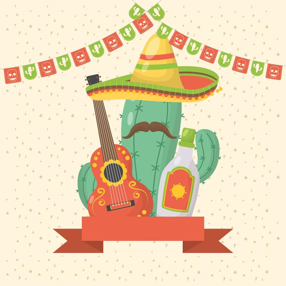 viva mexico-feest met cactus en hoed vector