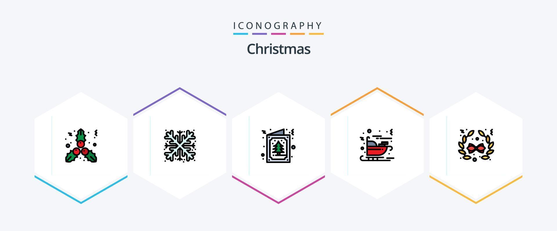 Kerstmis 25 gevulde lijn icoon pak inclusief decoratie. boog. kaart. de kerstman. Kerstmis vector