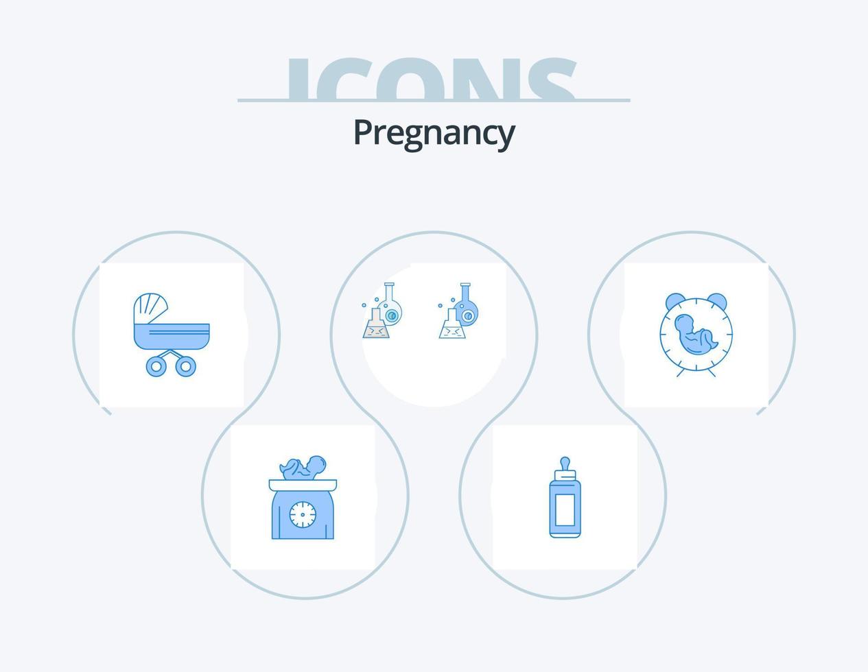 zwangerschap blauw icoon pak 5 icoon ontwerp. beker. wandelwagen. baby. duw. baby vector