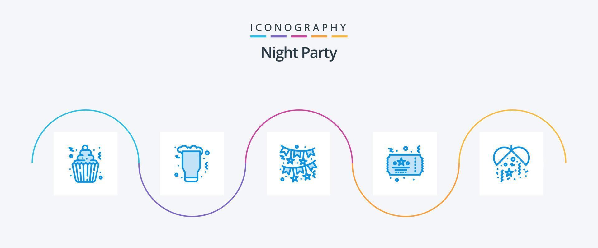 nacht partij blauw 5 icoon pak inclusief feest. viering. wijn. ticket. rood vector