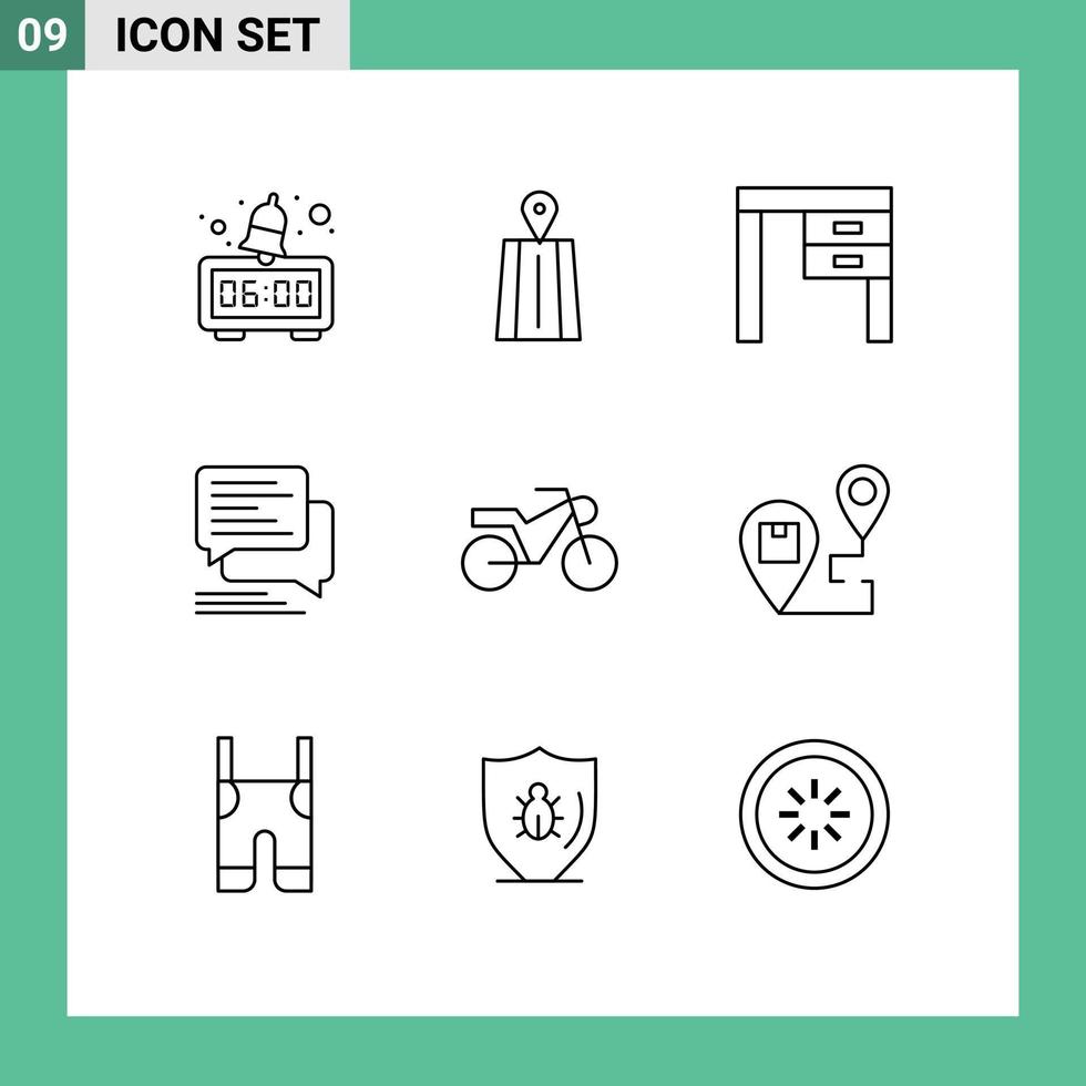 reeks van 9 modern ui pictogrammen symbolen tekens voor motorfiets bubbel meubilair sms communicatie bewerkbare vector ontwerp elementen