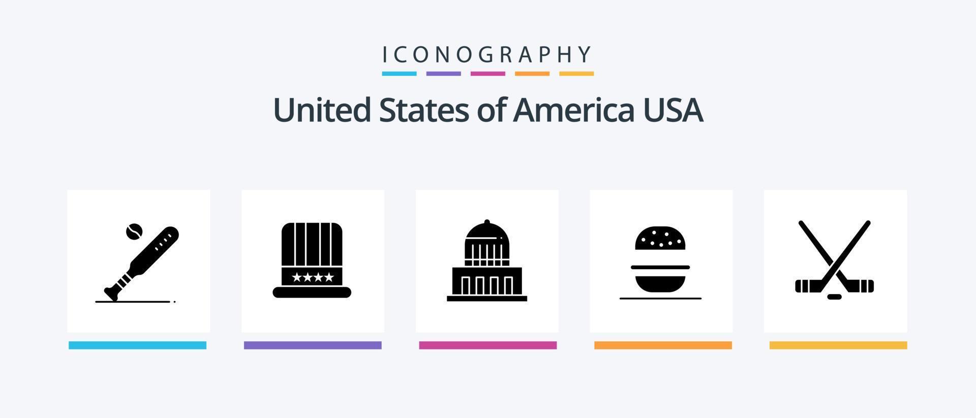 Verenigde Staten van Amerika glyph 5 icoon pak inclusief gek. Amerikaans. Verenigde Staten van Amerika. eten. Verenigde Staten van Amerika. creatief pictogrammen ontwerp vector