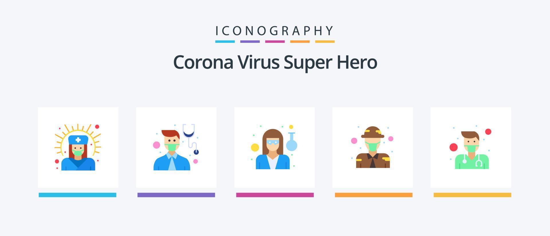 corona virus super held vlak 5 icoon pak inclusief mannetje. dokter. dokter. leger. verdediging. creatief pictogrammen ontwerp vector
