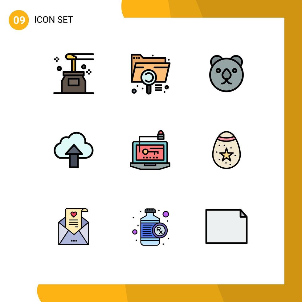 mobiel koppel gevulde lijn vlak kleur reeks van 9 pictogrammen van toegang omhoog uitbreiding uploaden roofdier bewerkbare vector ontwerp elementen