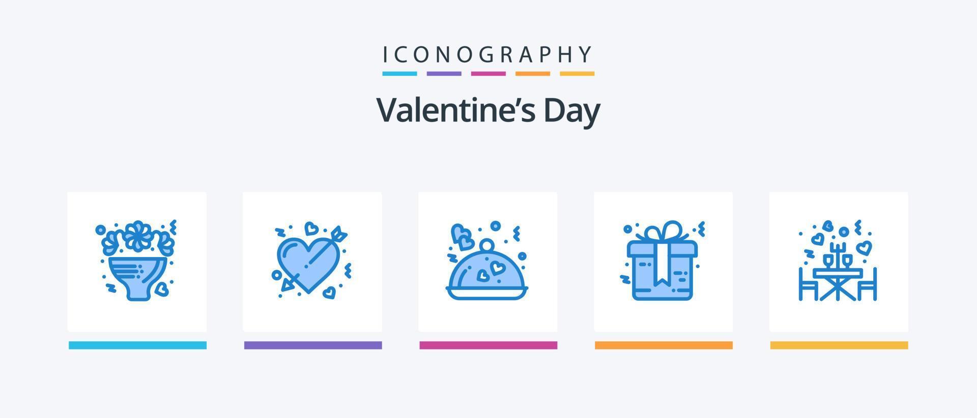 valentijnsdag dag blauw 5 icoon pak inclusief bruiloft. geschenk. liefde. boog. romantisch. creatief pictogrammen ontwerp vector