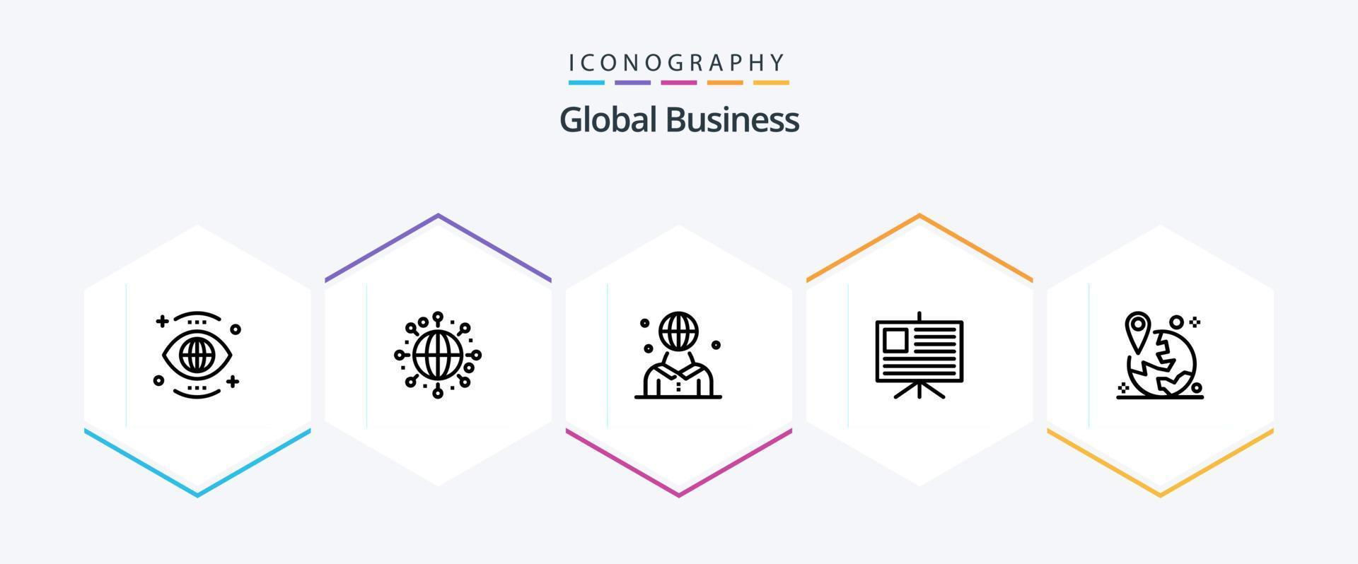 globaal bedrijf 25 lijn icoon pak inclusief plaats. presentatie. globaal. bedrijf. persoon vector