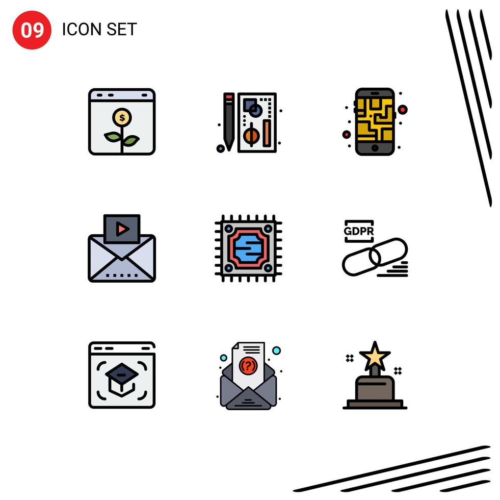 reeks van 9 modern ui pictogrammen symbolen tekens voor video mail bladzijde bericht telefoon bewerkbare vector ontwerp elementen