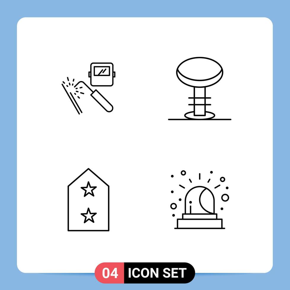 modern reeks van 4 gevulde lijn vlak kleuren pictogram van lassen leger fabriek meubilair medaille bewerkbare vector ontwerp elementen