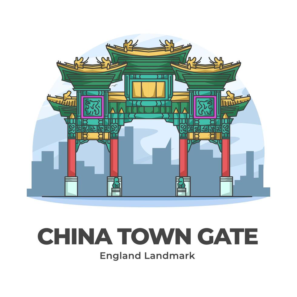 china stadspoort engeland landmark minimalistische cartoon vector