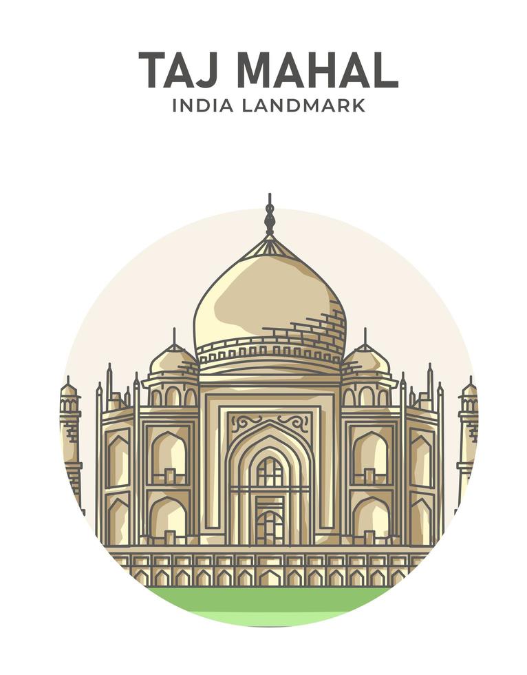 Taj mahal moskee india landmark minimalistische cartoon vector