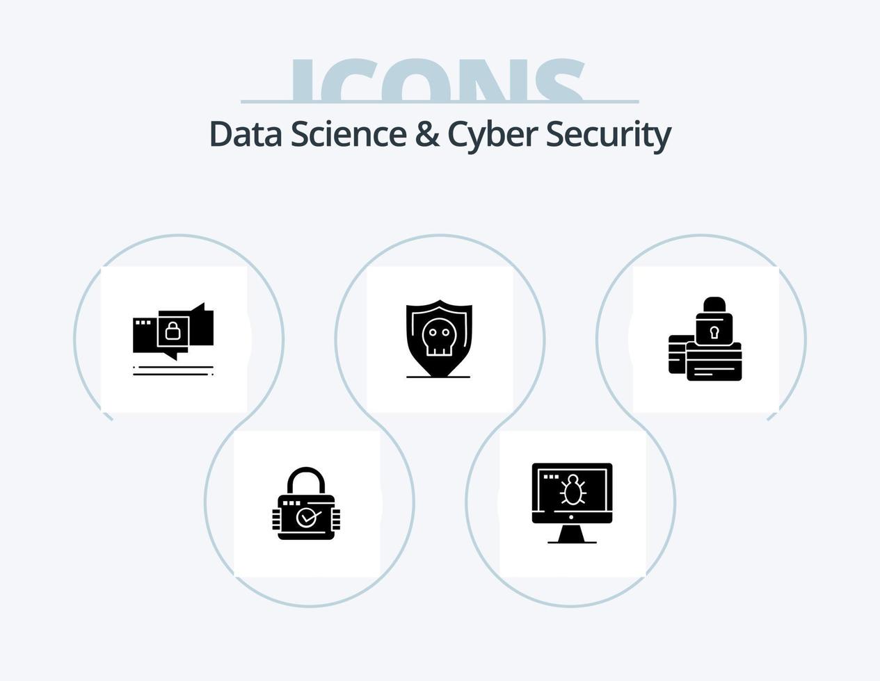 gegevens wetenschap en cyber veiligheid glyph icoon pak 5 icoon ontwerp. kaart. vlak. chatten. zeker. schild vector