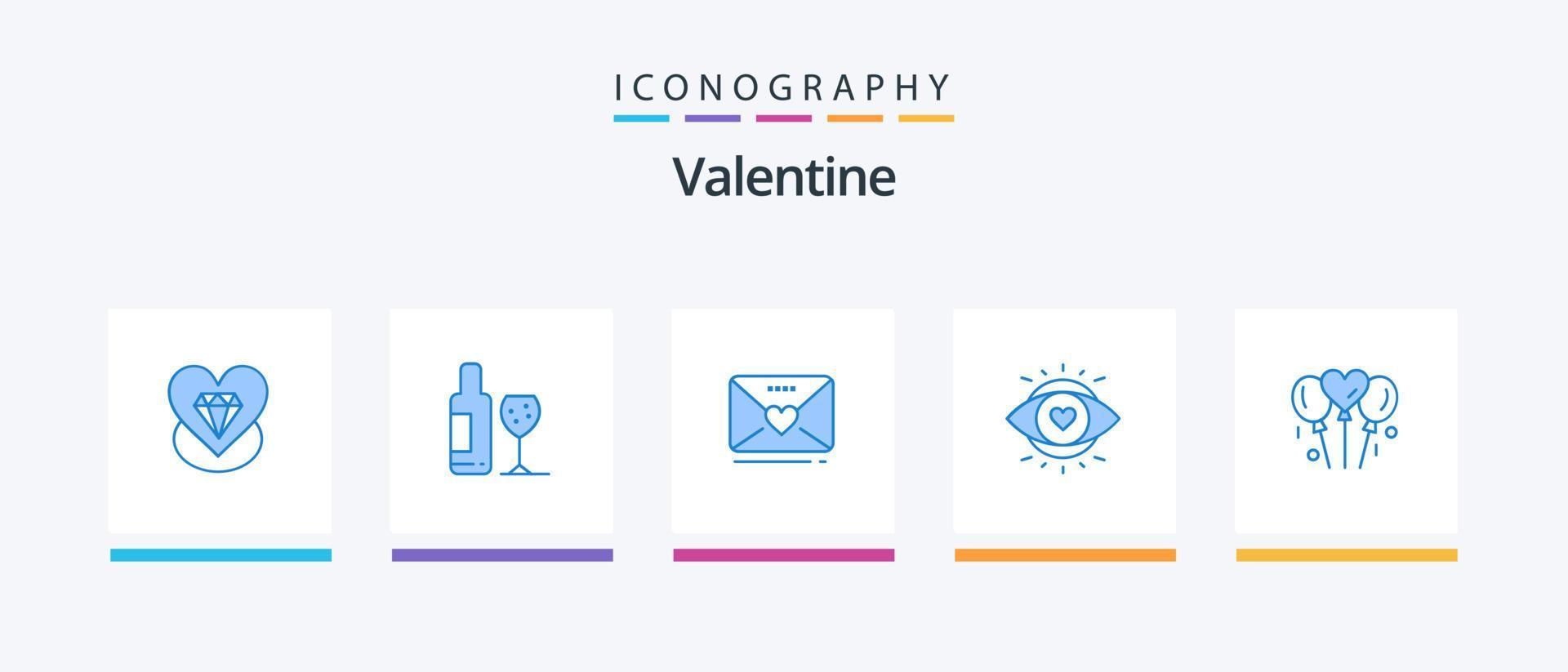 Valentijn blauw 5 icoon pak inclusief liefde. licht. sms. onderwijs. oog. creatief pictogrammen ontwerp vector