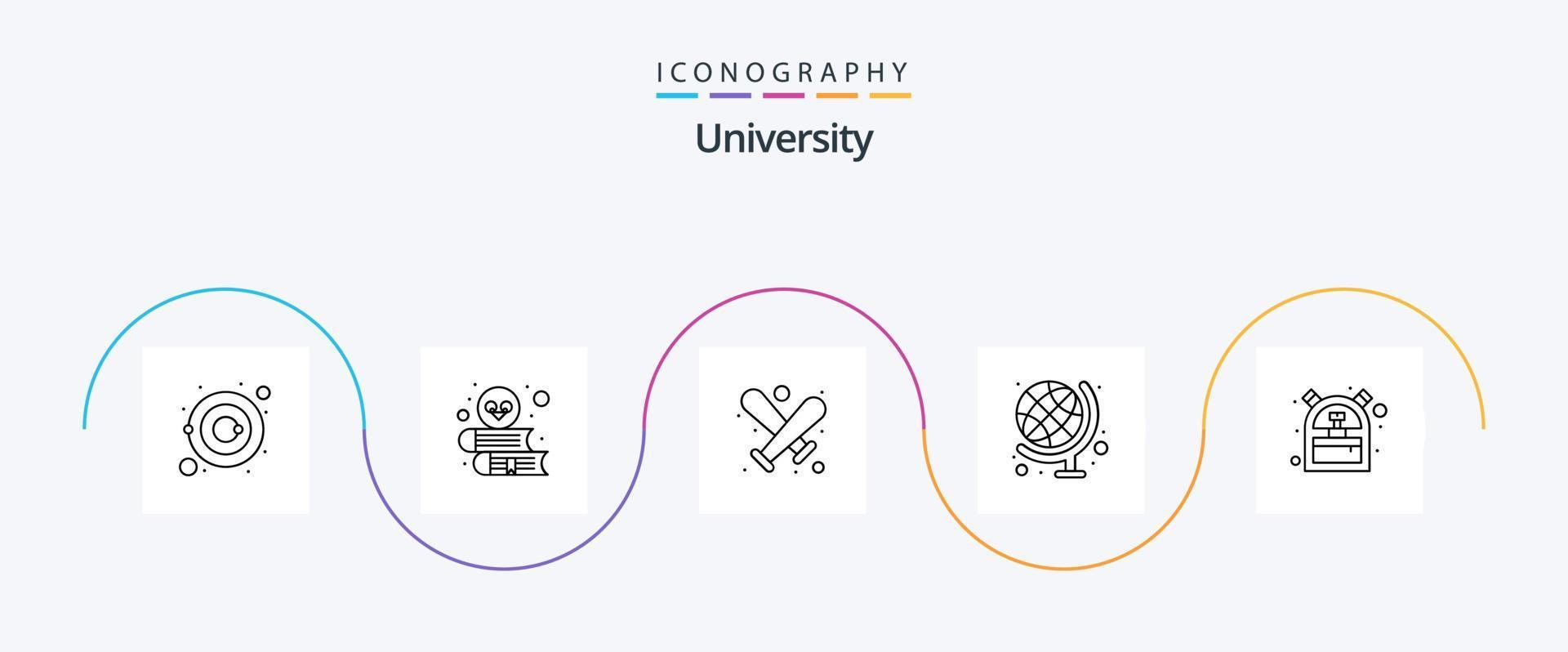 Universiteit lijn 5 icoon pak inclusief school. basketbal. wereldbol. onderwijs vector