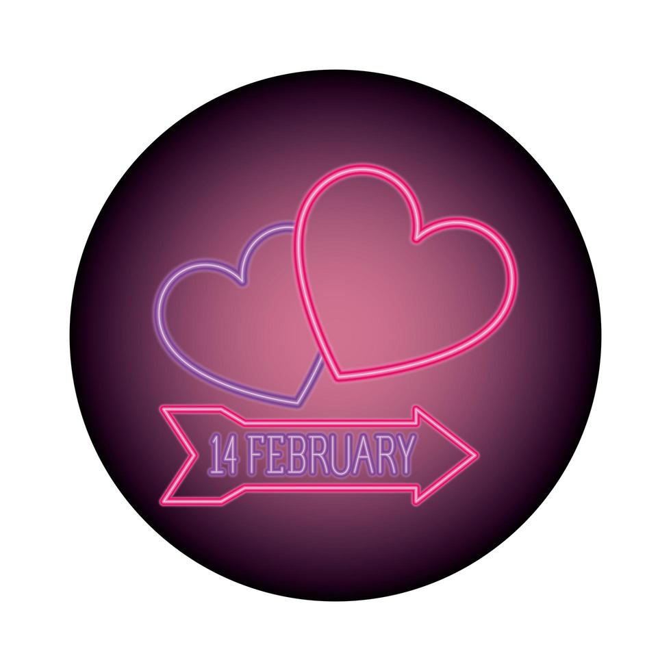 14 februari label in neonlicht, Valentijnsdag vector