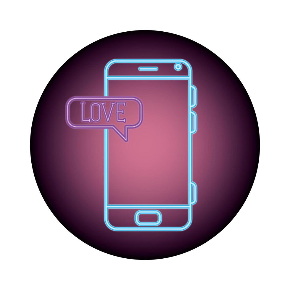 smartphone met tekstballon in neonlicht, Valentijnsdag vector