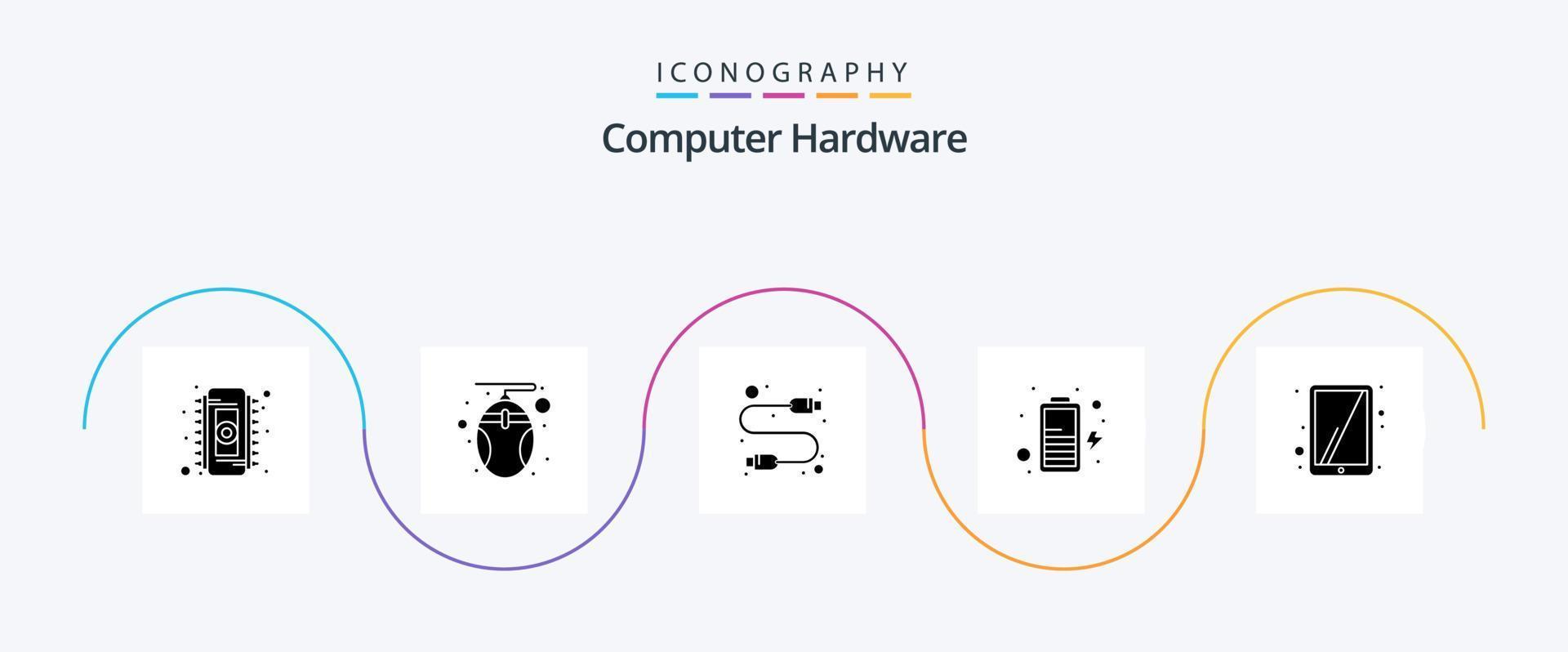 computer hardware glyph 5 icoon pak inclusief touch screen. ipad. kabel. stroom. accu vector