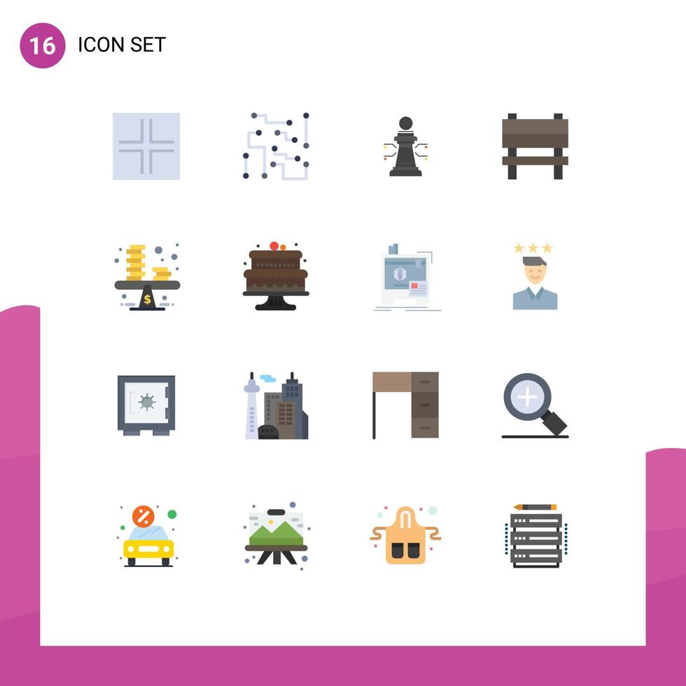 pictogram reeks van 16 gemakkelijk vlak kleuren van bedrijf interieur schaak meubilair bank bewerkbare pak van creatief vector ontwerp elementen