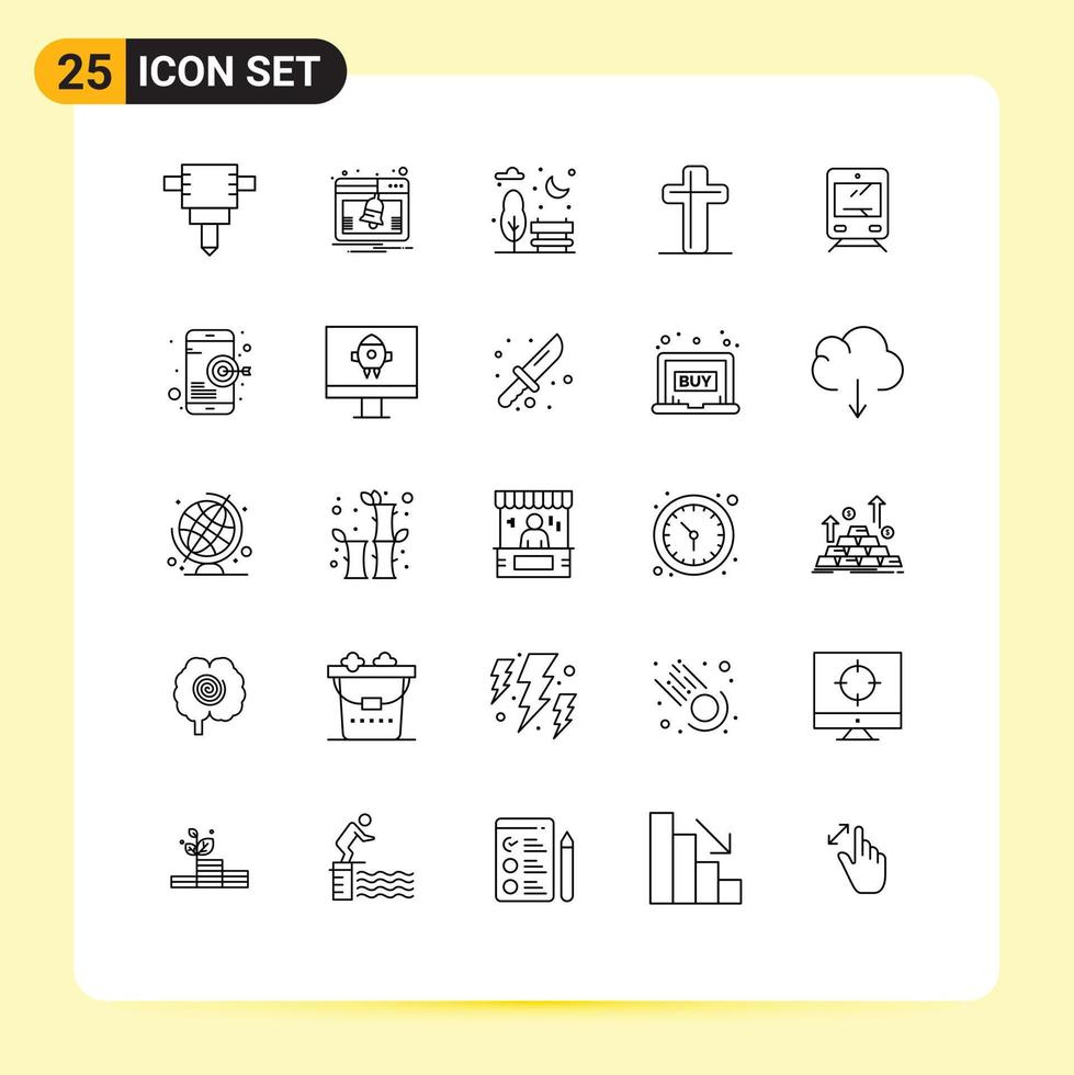 modern reeks van 25 lijnen pictogram van seo reizen viering vervoer trein bewerkbare vector ontwerp elementen