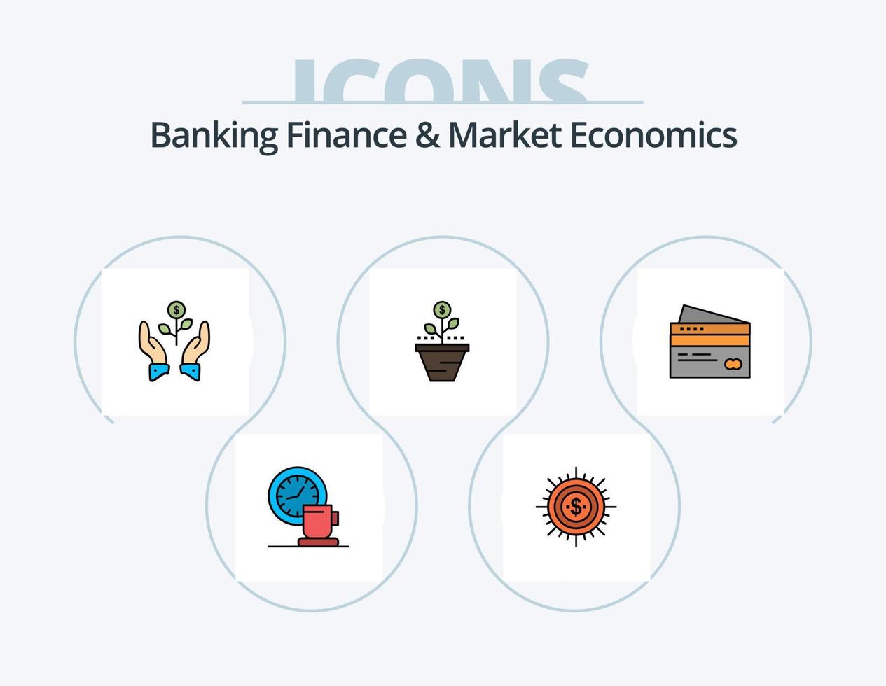 bank financiën en markt economie lijn gevulde icoon pak 5 icoon ontwerp. munteenheid. dollar. analyse. hand. gegevens vector