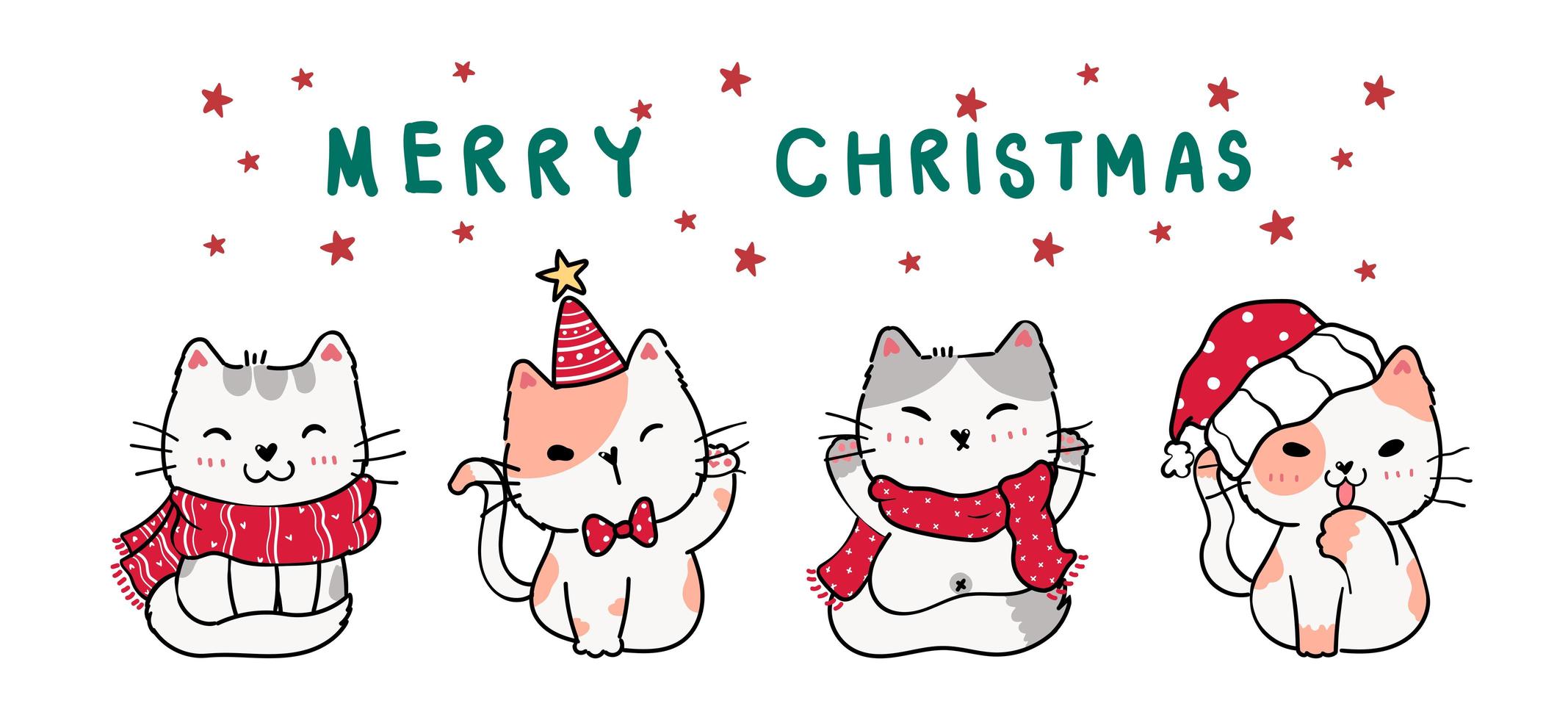 schattige cartoon doodle kitten kat banner in winter kerst kostuum vector