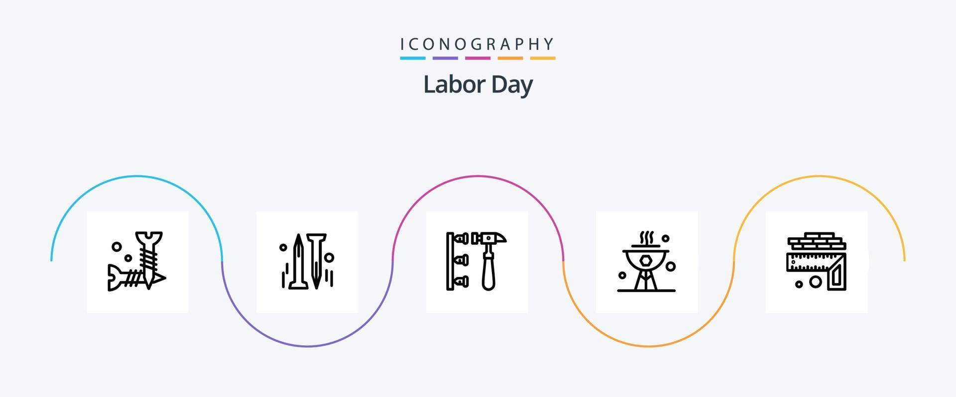 arbeid dag lijn 5 icoon pak inclusief schotel . bbq . hardware. hamer vector