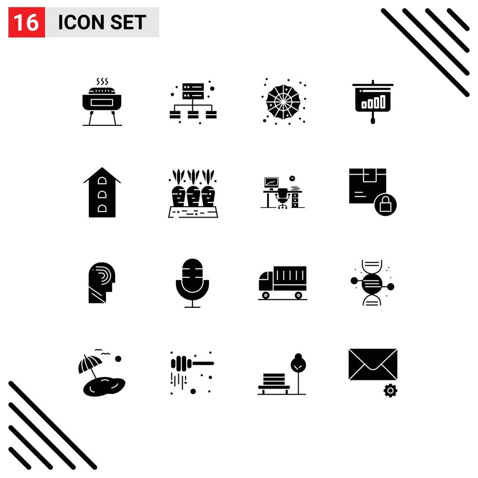 modern reeks van 16 solide glyphs en symbolen zo net zo huis diagram spin informatie presentatie bewerkbare vector ontwerp elementen