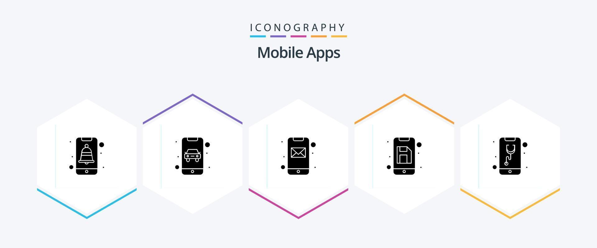 mobiel apps 25 glyph icoon pak inclusief medisch. app. app. geheugen schijf. app vector