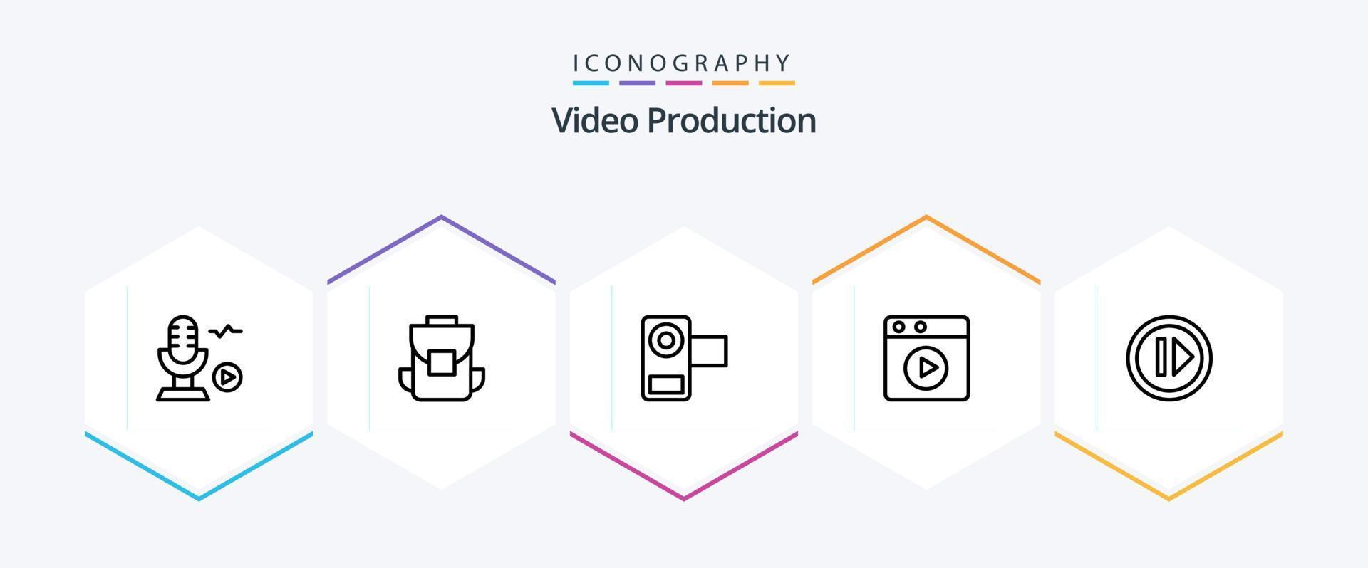 video productie 25 lijn icoon pak inclusief multimedia . video. zak . film . film vector