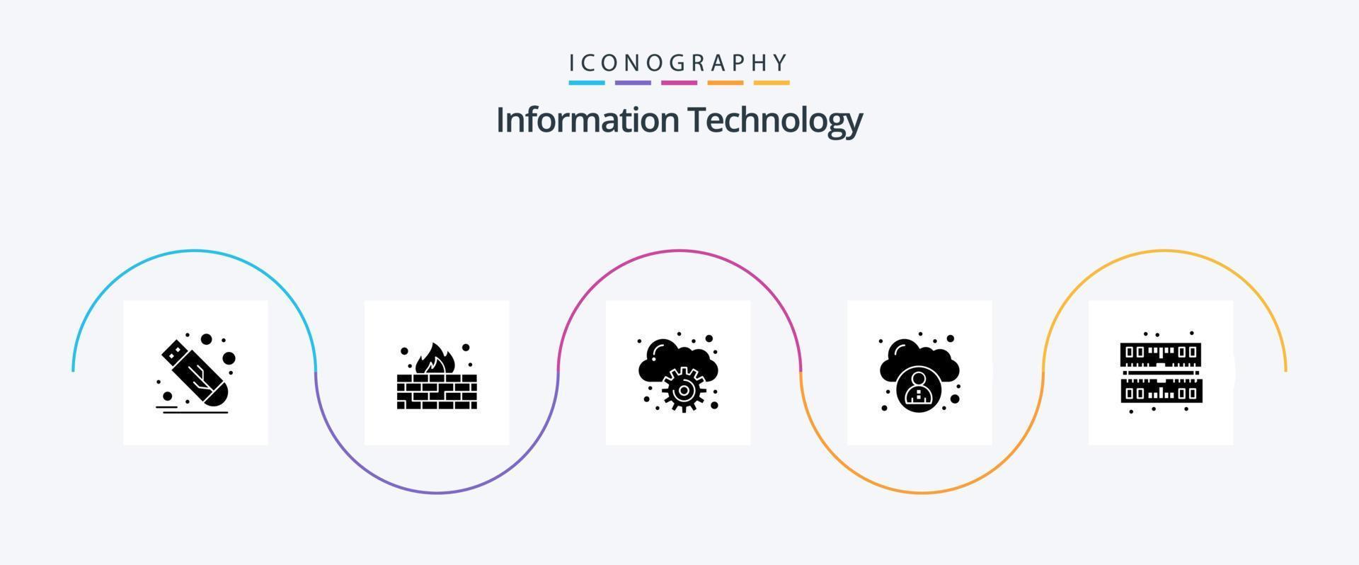 informatie technologie glyph 5 icoon pak inclusief . geheugen. wolk. computer. wolk vector