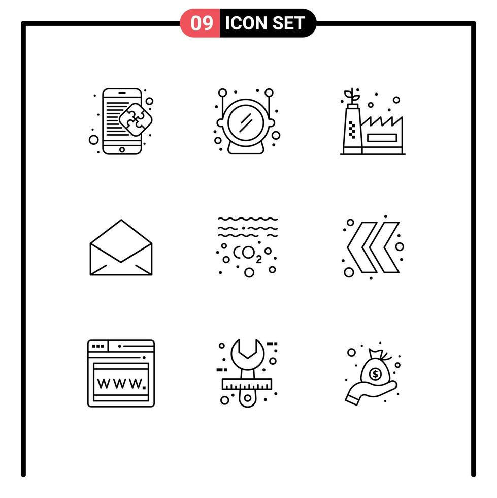 voorraad vector icoon pak van 9 lijn tekens en symbolen voor verontreiniging gas- eco fabricage Open mail bewerkbare vector ontwerp elementen