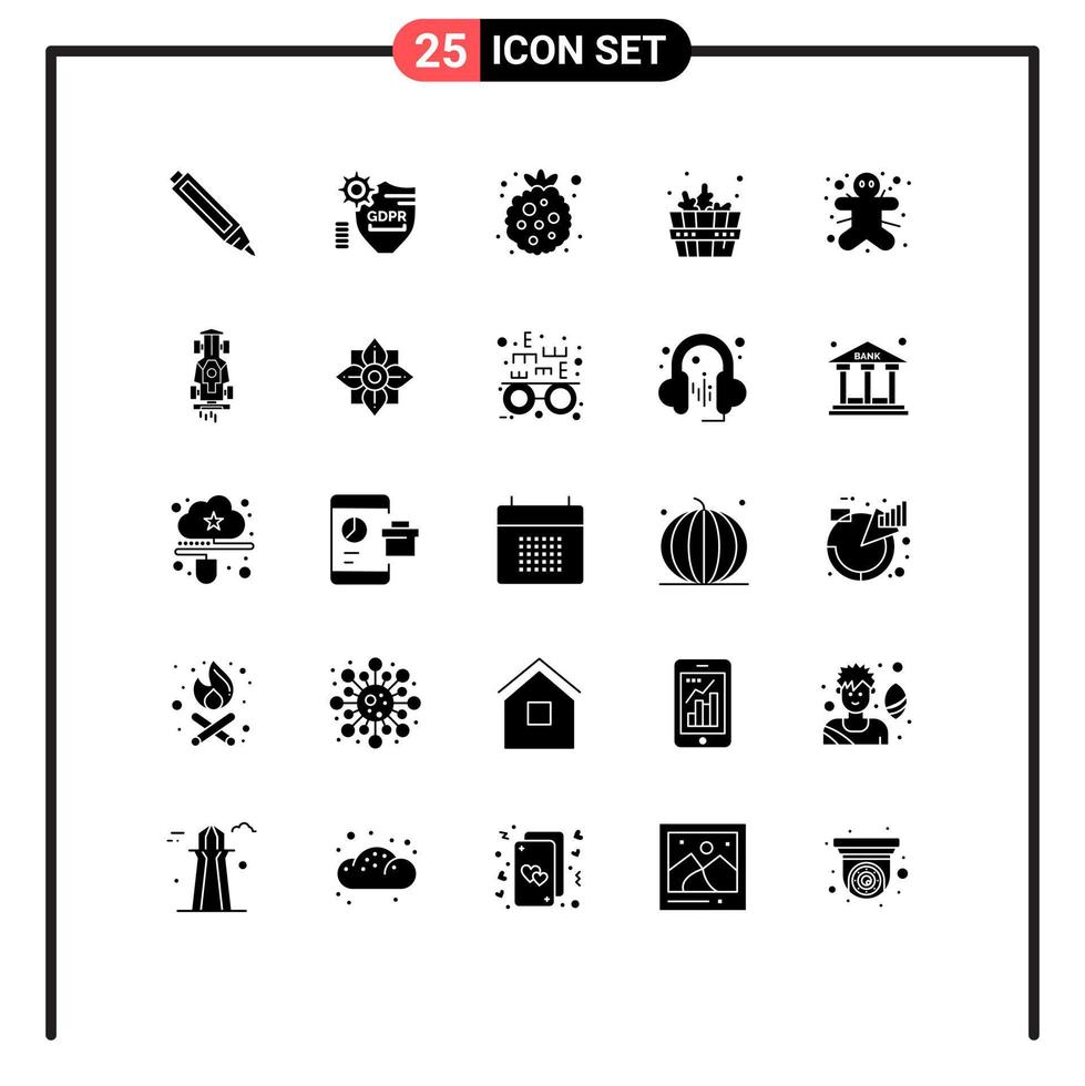 solide glyph pak van 25 universeel symbolen van peperkoek Mens koekje BES spa badhuis bewerkbare vector ontwerp elementen