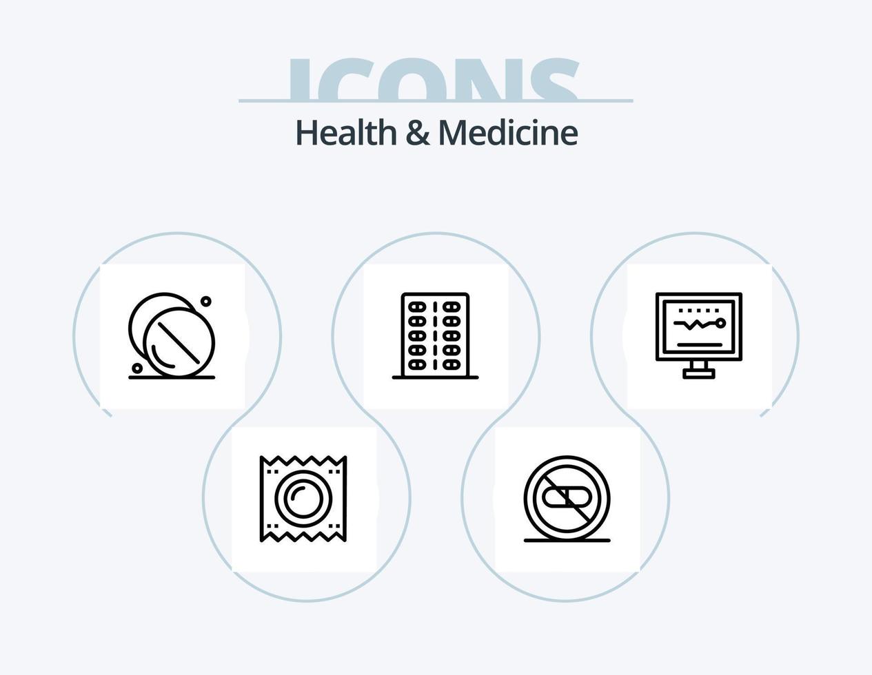 Gezondheid en geneeskunde lijn icoon pak 5 icoon ontwerp. medisch. condoom. medisch. map. document vector