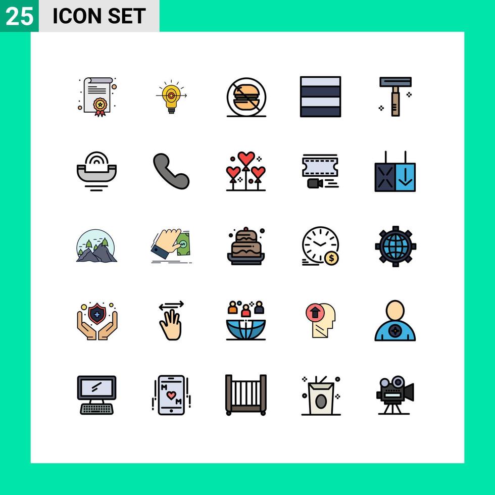 gevulde lijn vlak kleur pak van 25 universeel symbolen van apparaat scheermes voedsel kunstmatig wireframe bewerkbare vector ontwerp elementen